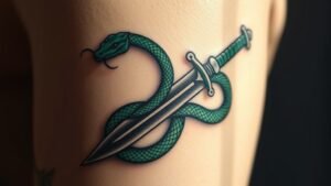 Read more about the article Snake Dagger Tattoo Meaning and Symbolism